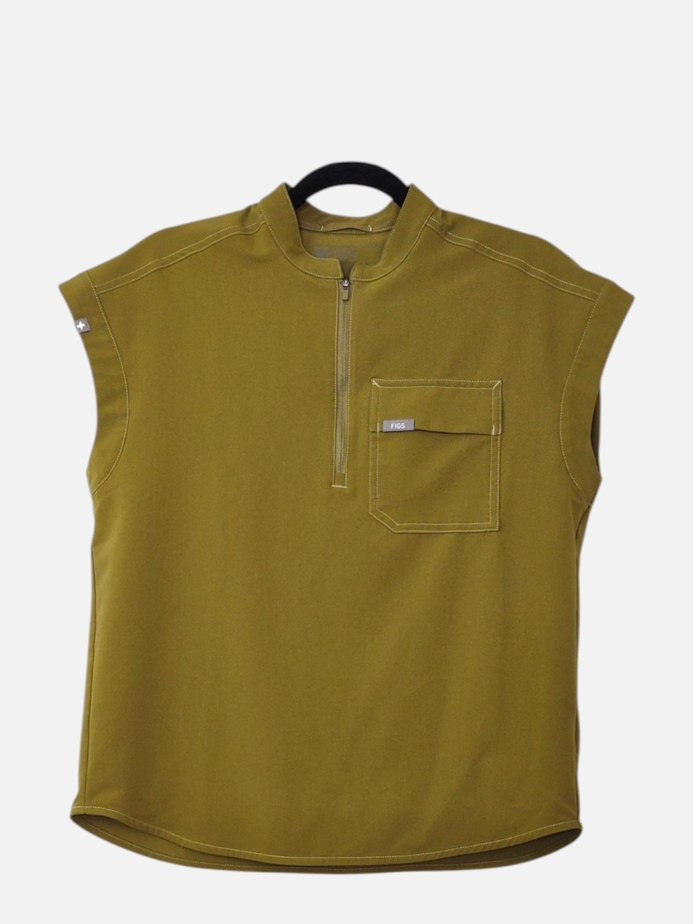 FIGS Men’s Olive Sleeveless Zip Mock Neck Shirt